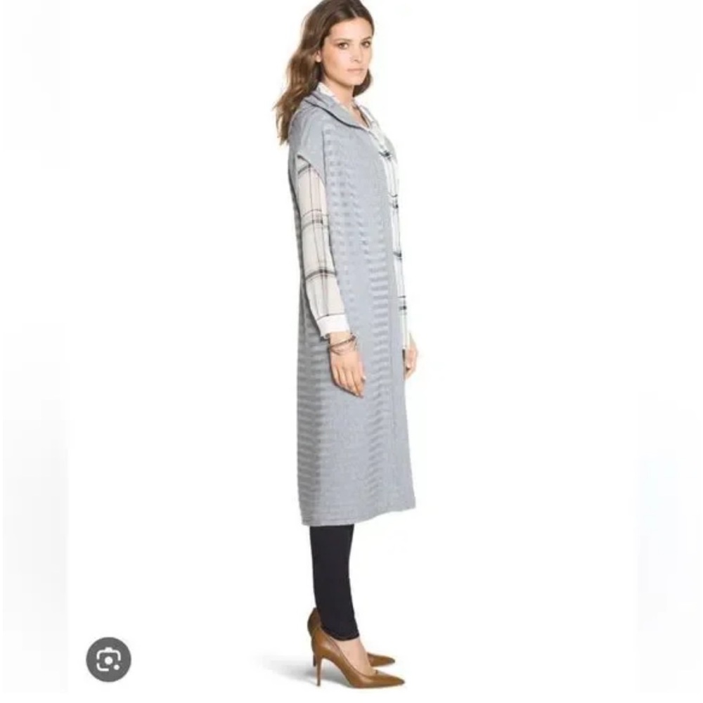 WHBM Sleeveless Hooded Duster Cardigan Vest Gray XS NWOT $100 - Picture 4 of 10